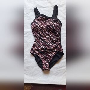 Aqua Green Black and Pink One Piece Swimsuit Size M. XL Available.